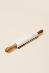 Rolling White Marble & Acacia Pin with Rest - Joy Meets Home